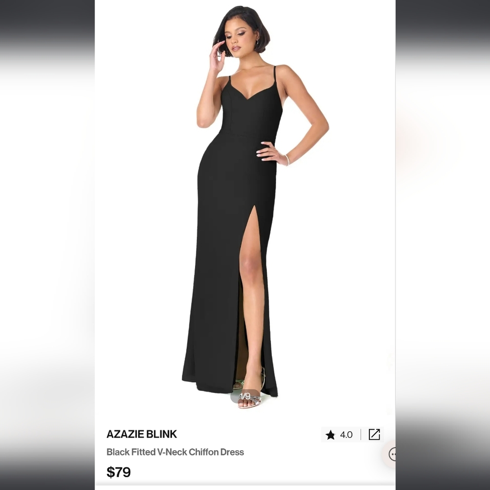 Azazie Blink Black Chiffon Size 6